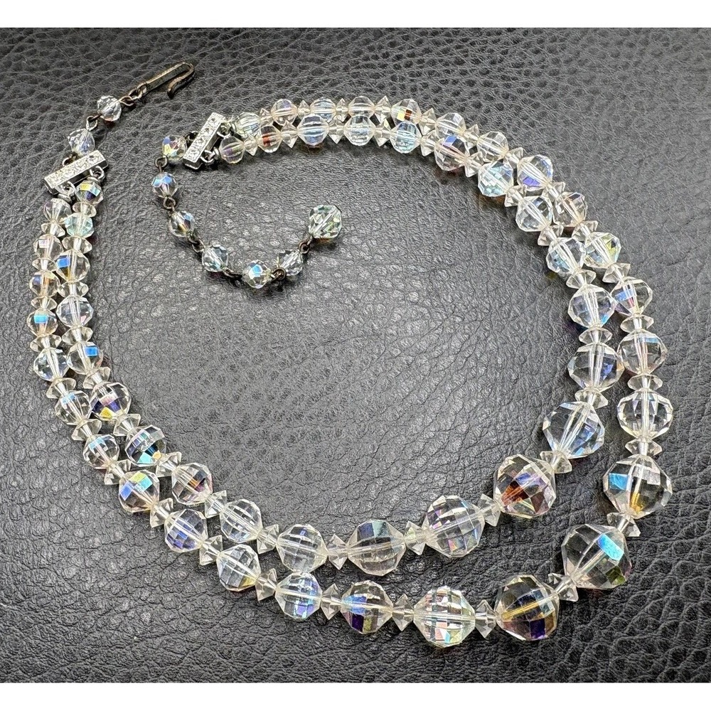 VTG Laguna Aurora Borealis AB Crystal Double Strand Faceted Glass Bead Necklace